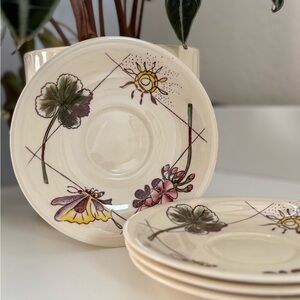 Vintage Vernon Kilns Sun Garden by Artist Jean Ames Ceramic Floral Saucer Set 4